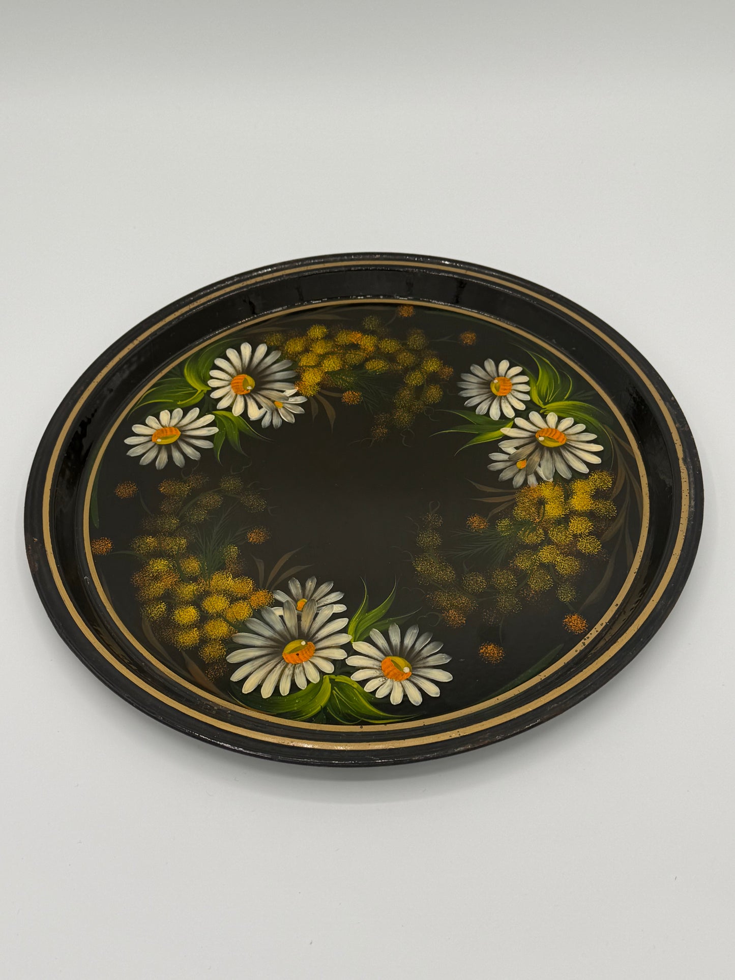 Ældre russisk håndmalet blomster metalbakke. Start/midt 20.Årh