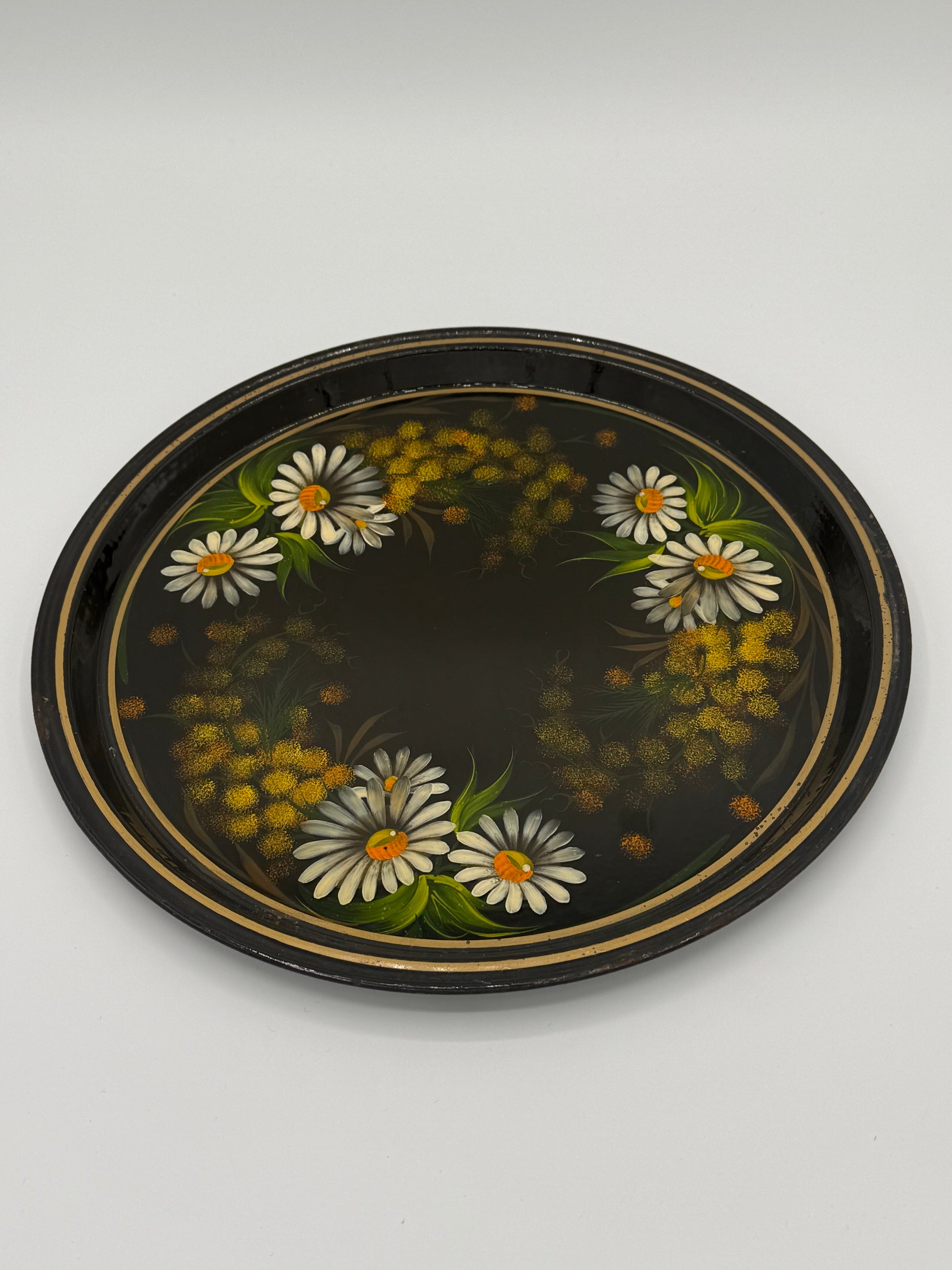 Ældre russisk håndmalet blomster metalbakke. Start/midt 20.Årh