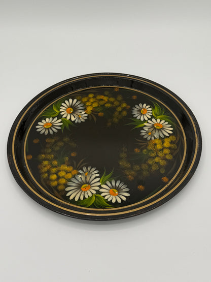 Ældre russisk håndmalet blomster metalbakke. Start/midt 20.Årh