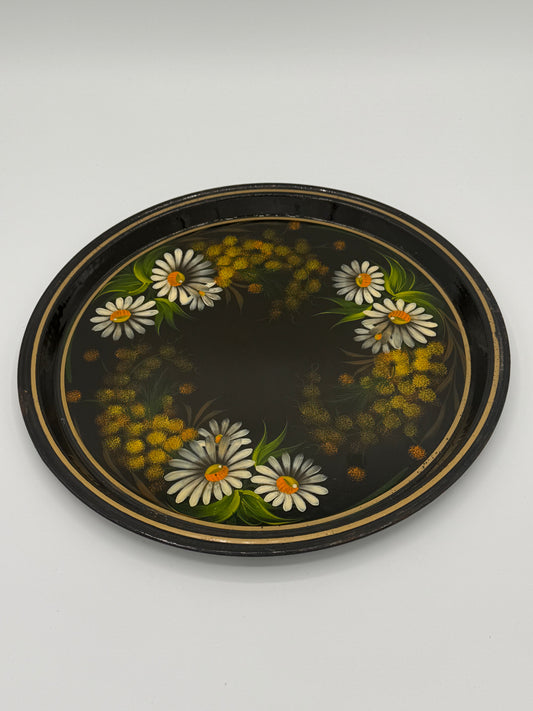 Ældre russisk håndmalet blomster metalbakke. Start/midt 20.Årh