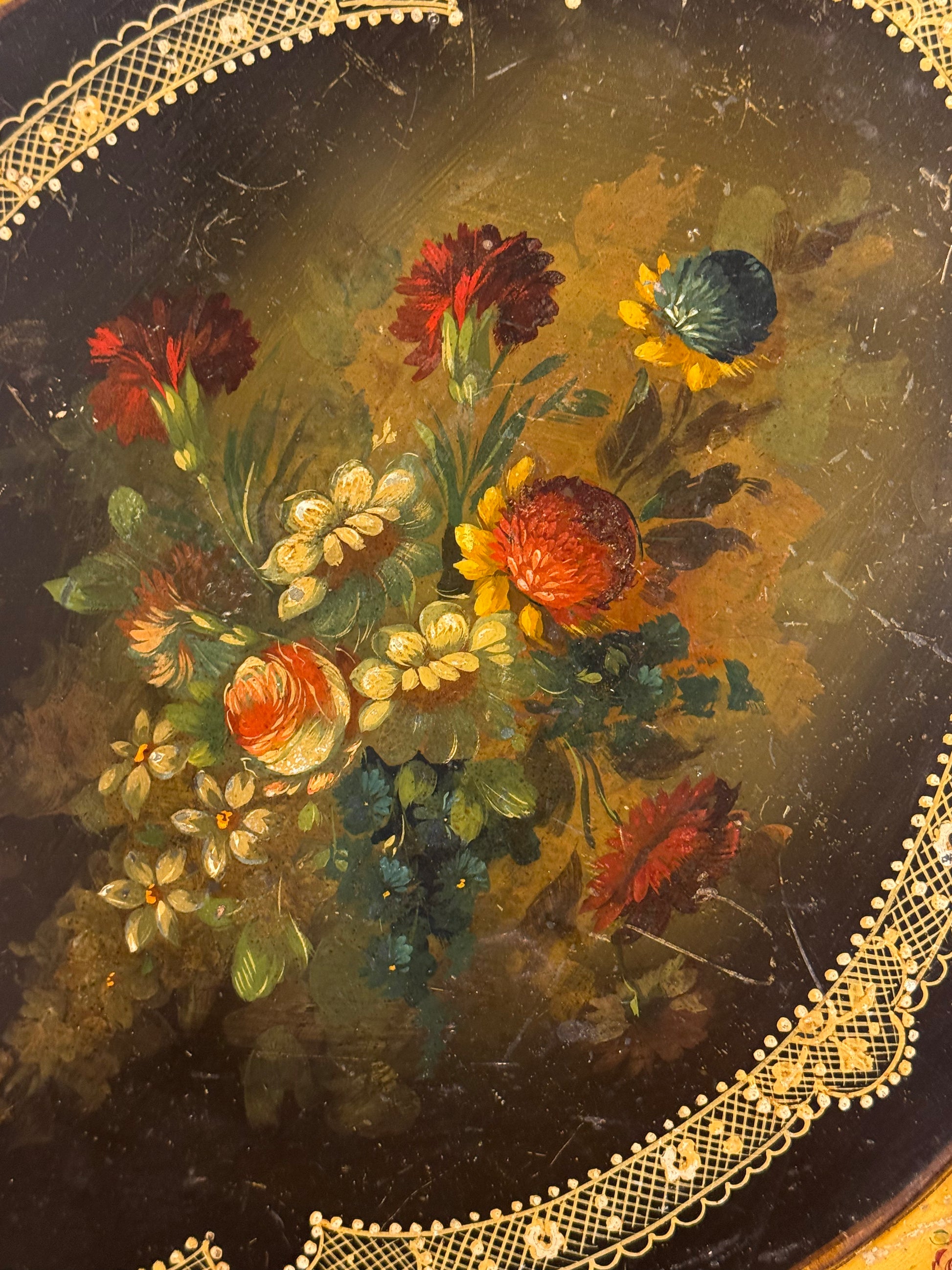 Mid 20th century Italian handmade floral serving tray. Vintage and charming