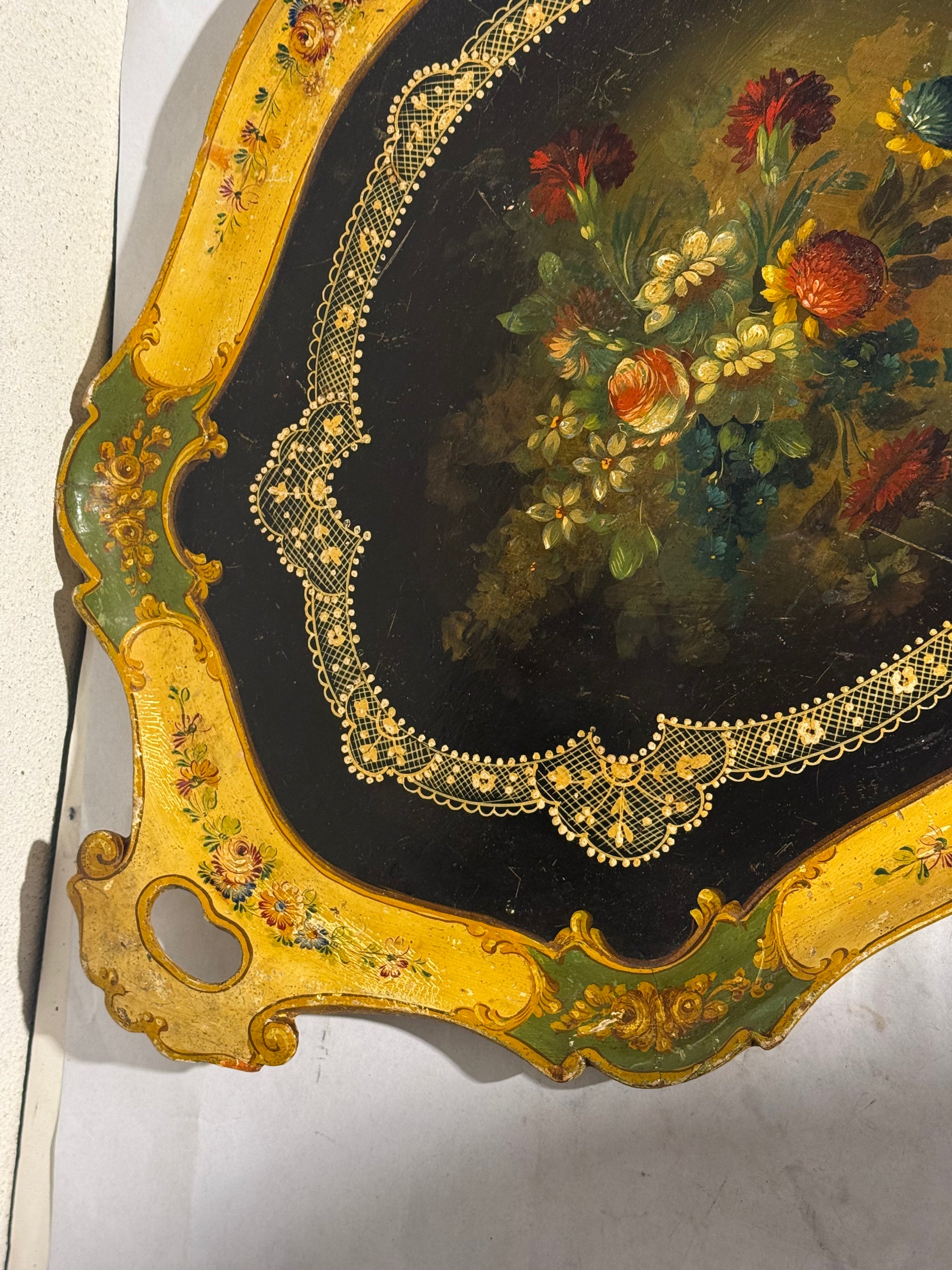 Vintage Italian handmade floral serving tray. Mid 20th century