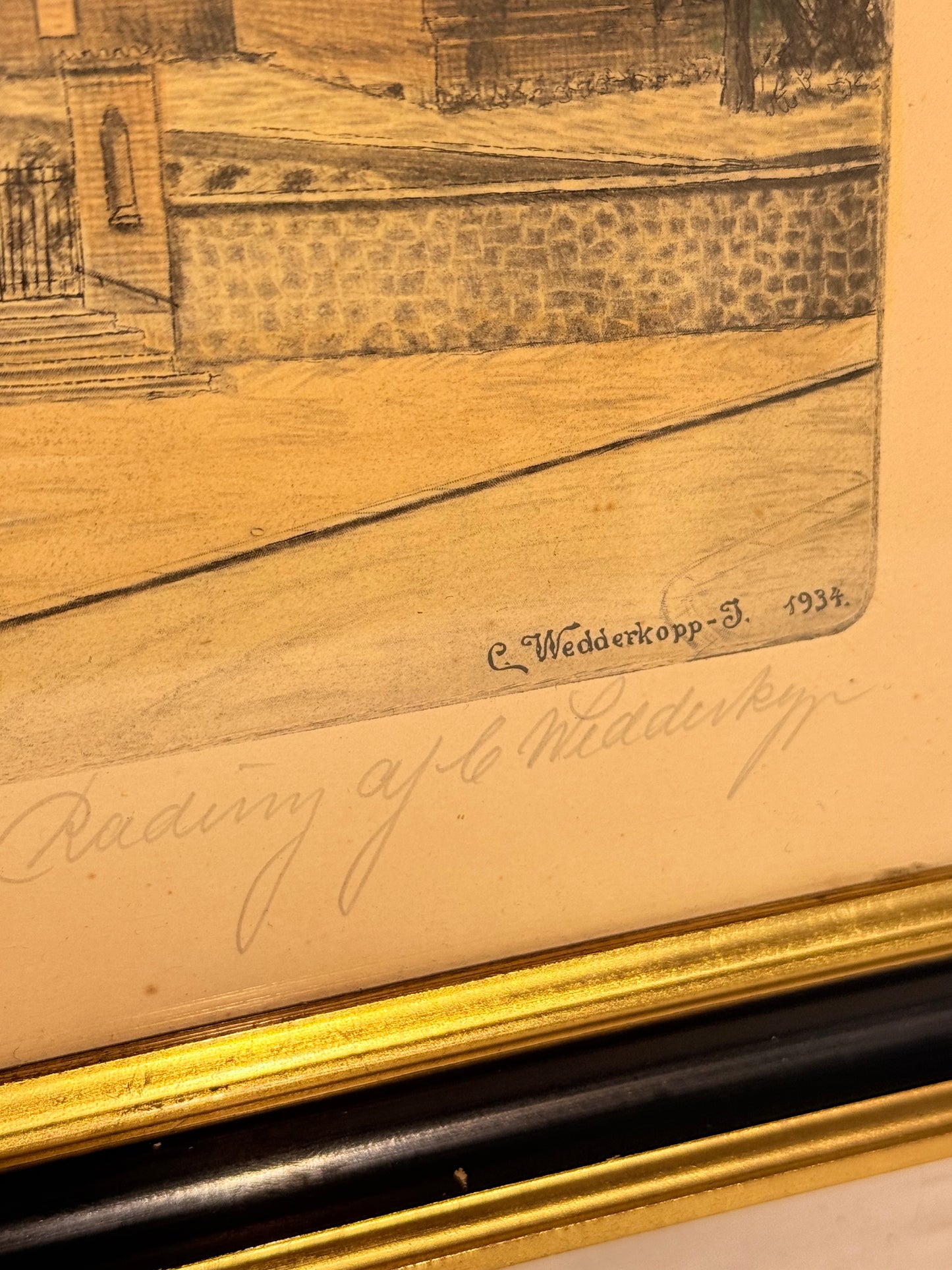 Carl Wedderkopp Jensen (f.1882–1951) Radering af Skt. Peders kirke, Slagelse. Fra 1934.