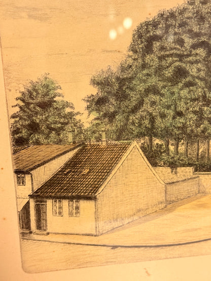 Carl Wedderkopp Jensen (f.1882–1951) Radering af Skt. Peders kirke, Slagelse. Fra 1934.