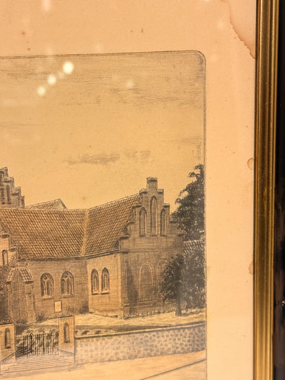 Carl Wedderkopp Jensen (f.1882–1951) Radering af Skt. Peders kirke, Slagelse. Fra 1934.