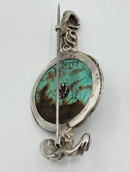 Claude Schwartz, Paris (1958-) Vintage unika Studio jewelry broche i Sølv, Guld, Månesten og Turkis. Fra 1960érne
