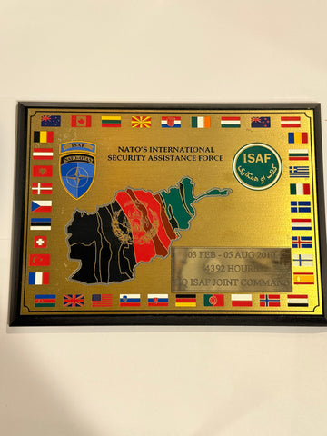 NATO ISAF HQ AFGHANISTAN fratrædelses skjold / plakette.