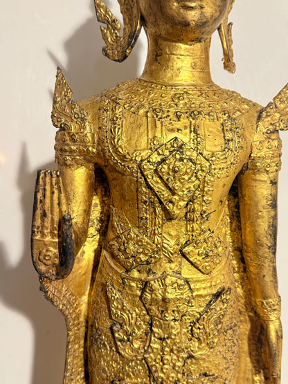 Large 93 cm. Ratthanakosin Buddha Statue in Gilded Bronze, Thailand, from the 19th Century