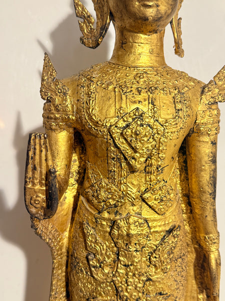 Stor 93 cm. Ratthanakosin buddha statue i forgyldt bronze, Thailand, fra 1800 tallet