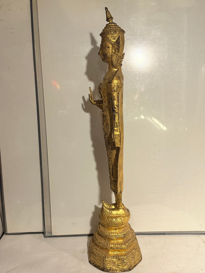 Large 93 cm. Ratthanakosin Buddha Statue in Gilded Bronze, Thailand, from the 19th Century