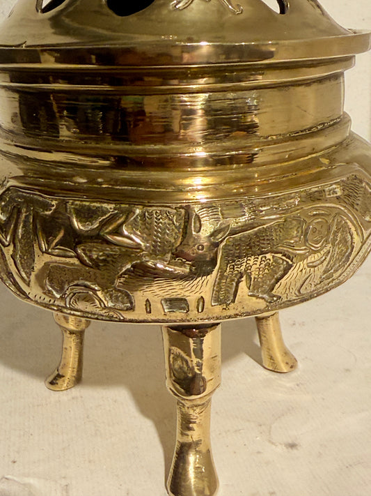 Antik Foo hund røgelseskar i messing. Kina. Fra 1800 tallet