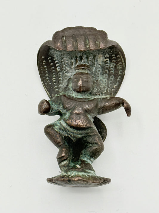 Antik Bala Krishna Kaliya kobber statue. Indien. Fra 17.-19. Århundrede