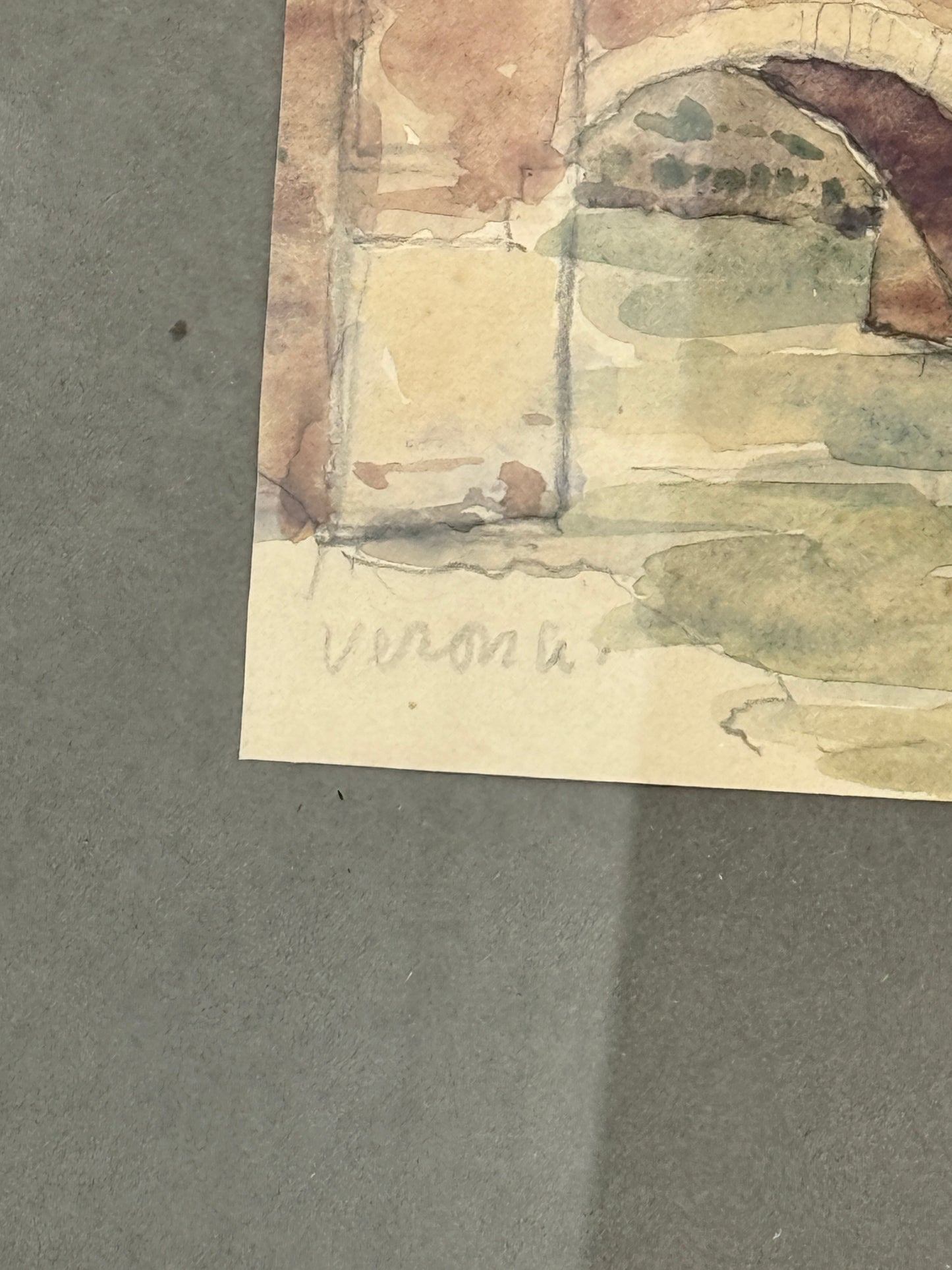 Carl Harald Brummer (1864-1953). Akvarel af Castelvecchio Broen, Verona. Slut 19. Årh