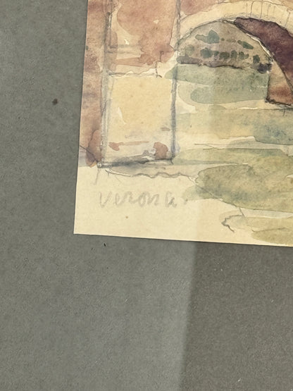 Carl Harald Brummer (1864-1953). Akvarel af Castelvecchio Broen, Verona. Slut 19. Årh