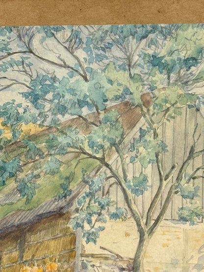 Agnes Lunn (b.1850-1941). Watercolor of Thatched Danish Farmhouse. From 1916.