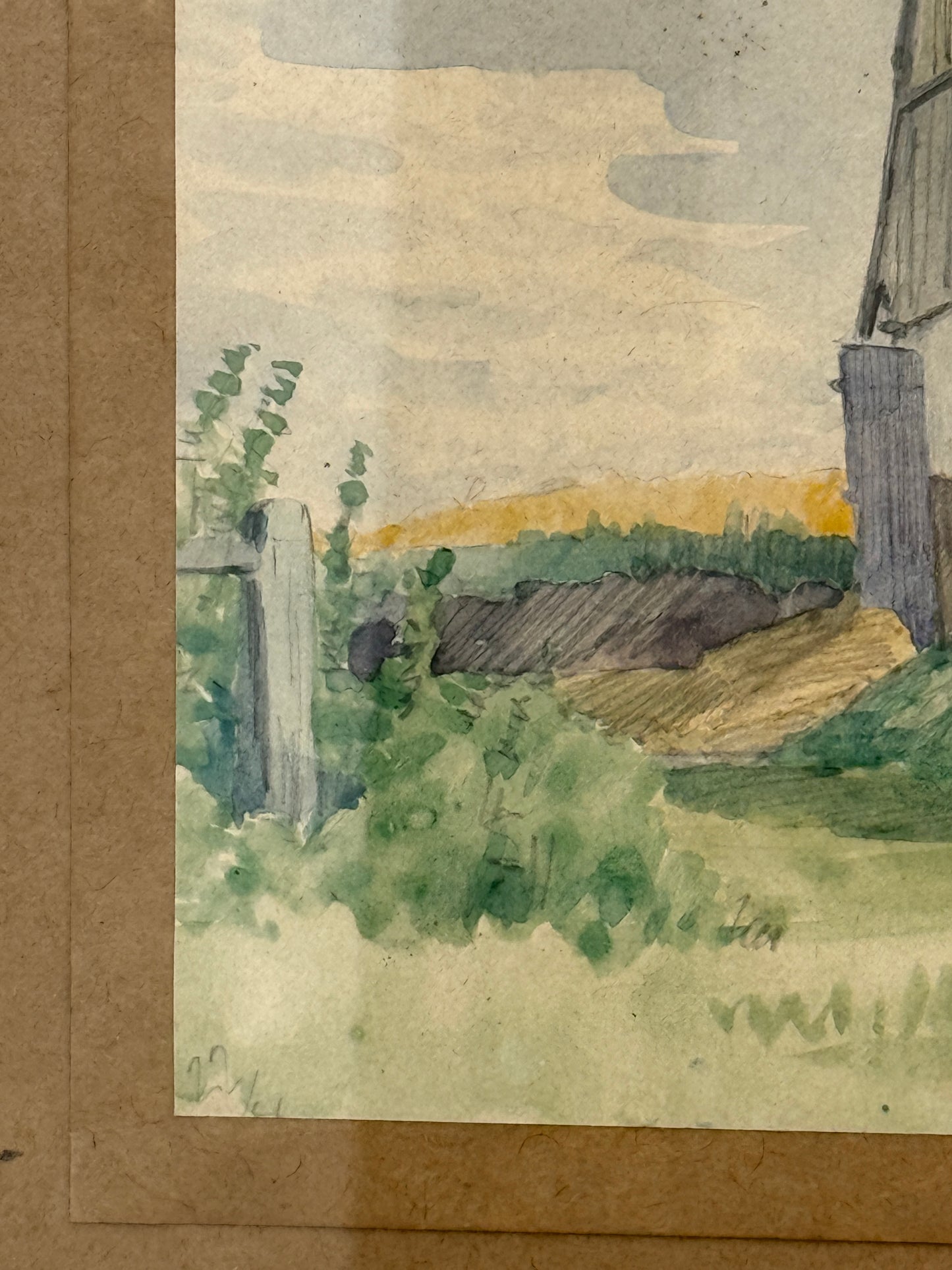 Agnes Lunn (b.1850-1941). Watercolor of Thatched Danish Farmhouse. From 1916.