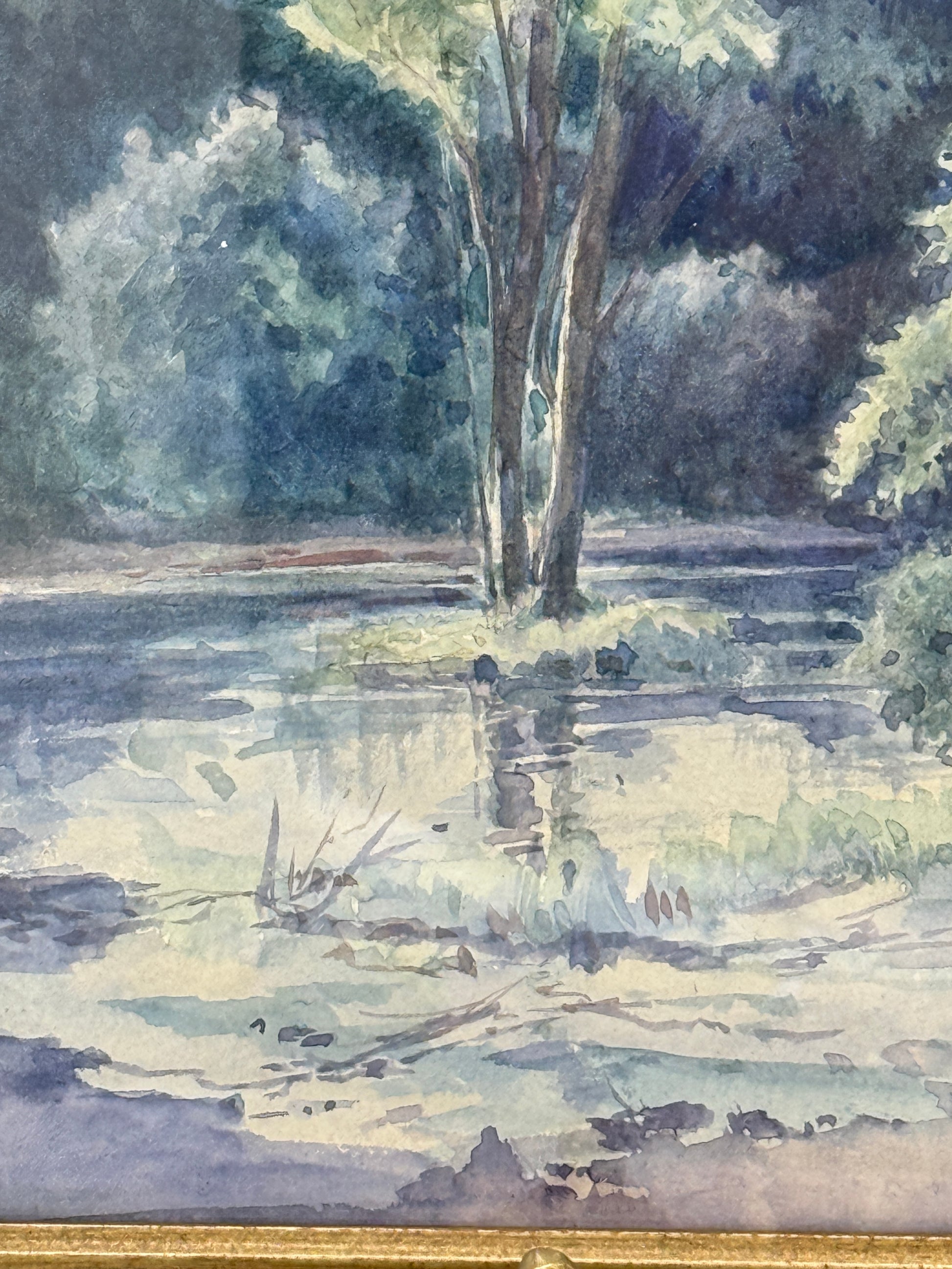 Knud Gamborg (f.1828-1900.) Impressionistisk akvarel af Bøllemosen ved Hillerød. Slut 19. Årh