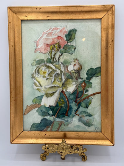 Blomsterstilleben akvarel. Slut 19./start 20. årh. Monogramsigneret