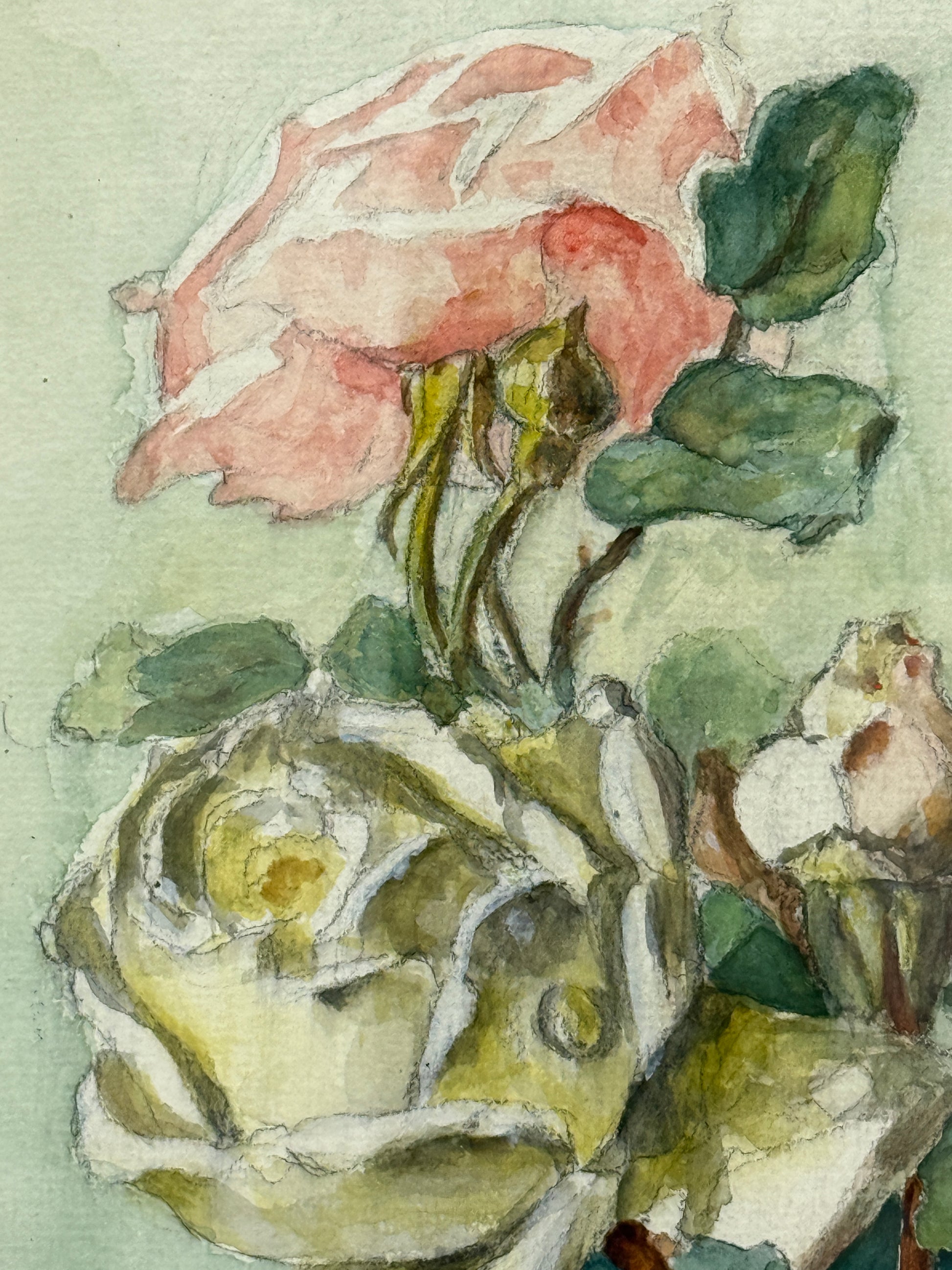Blomsterstilleben akvarel. Slut 19./start 20. årh. Monogramsigneret