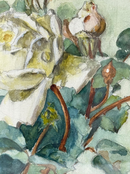 Blomsterstilleben akvarel. Slut 19./start 20. årh. Monogramsigneret