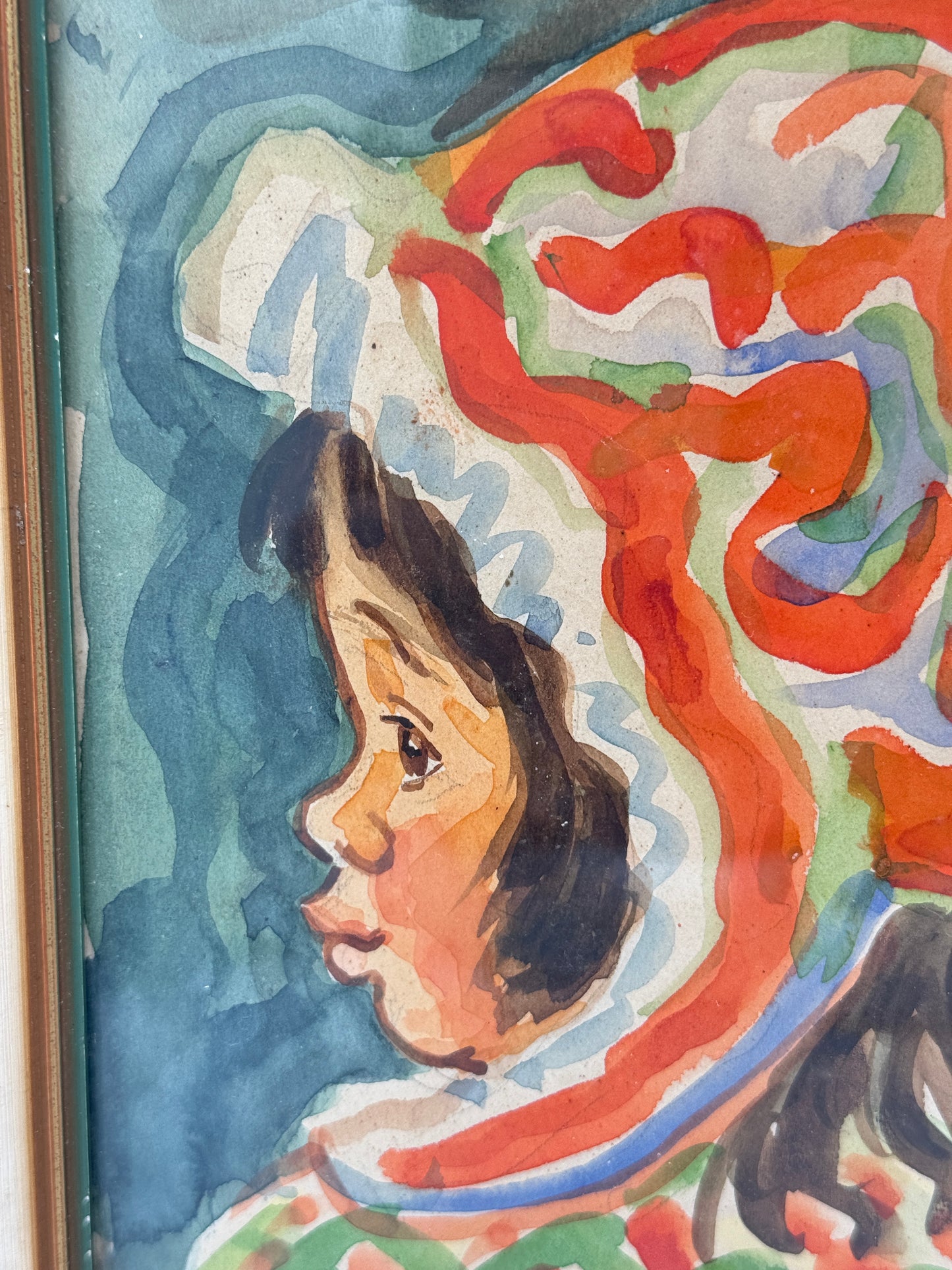 Alvar Outakka (f.1897-1951) Akvarel portræt af samisk pige. Finland. Fra 1949.