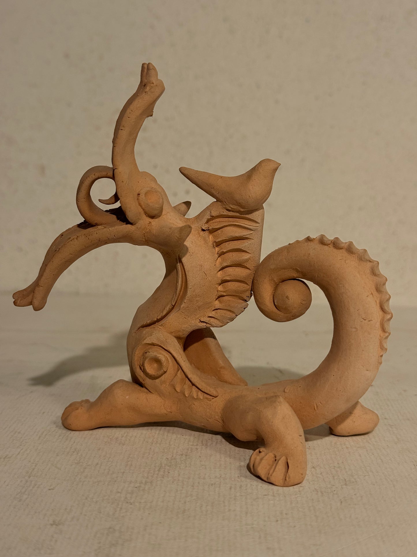 Vintage Dragon with Dove, fired clay, Uzbekistan, Tashkent.