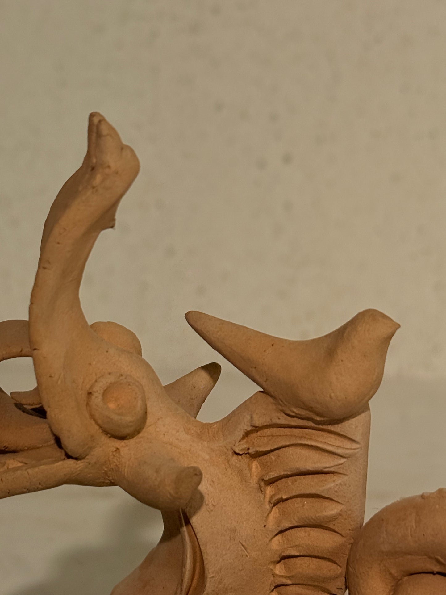 Vintage Dragon with Dove, fired clay, Uzbekistan, Tashkent.