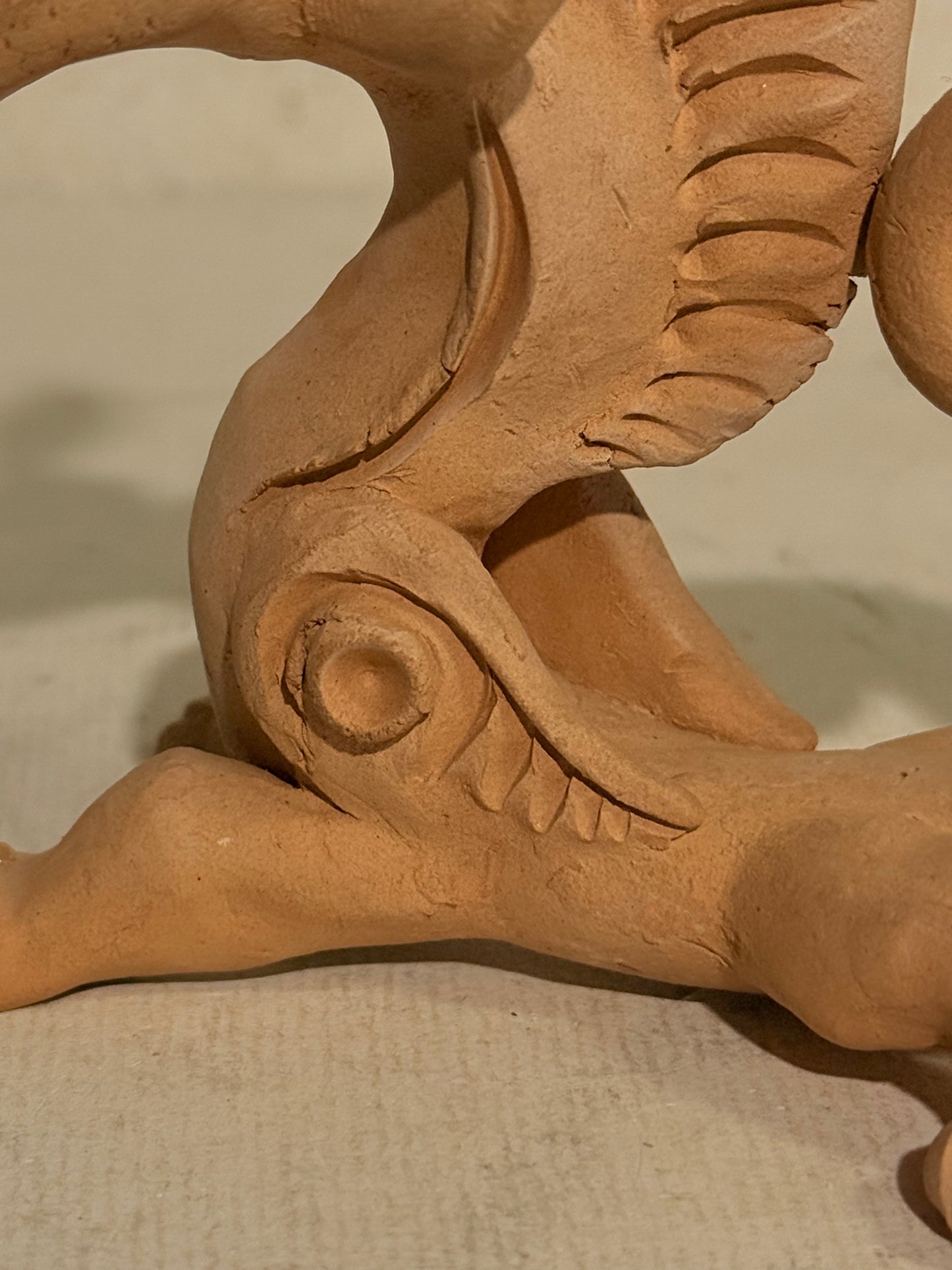Vintage Dragon with Dove, fired clay, Uzbekistan, Tashkent.