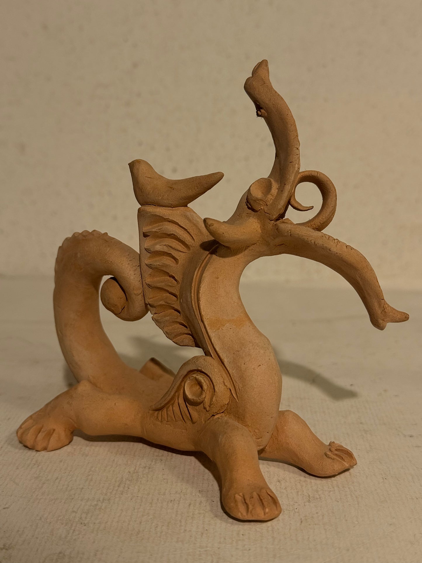 Vintage Dragon with Dove, fired clay, Uzbekistan, Tashkent.