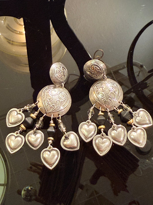 Vintage sterlingsølv hjerte øreringe, USA. Fra slut 1900tallet.