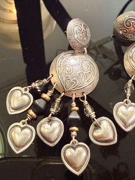 Vintage sterling silver heart earrings, USA. From the late 1900s.