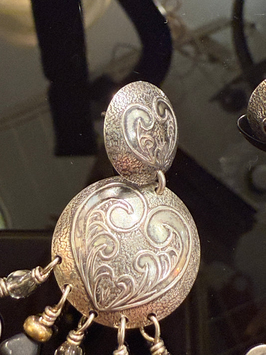 Vintage sterlingsølv hjerte øreringe, USA. Fra slut 1900tallet.