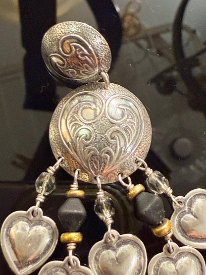 Vintage sterling silver heart earrings, USA. From the late 1900s.