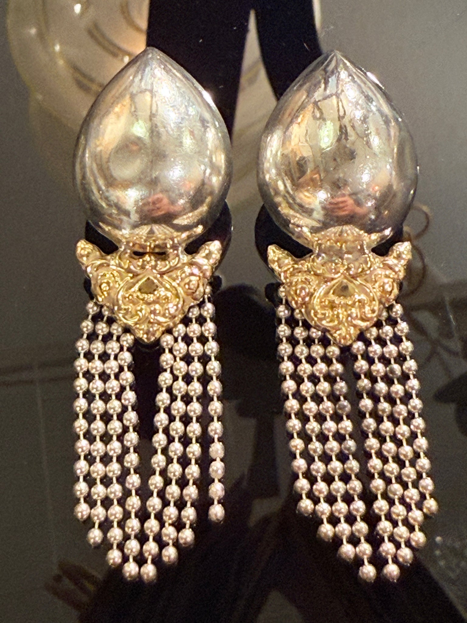 ✖️RESERVED✖️Vintage sterling silver and 18K gold earrings. From the late 1900s.