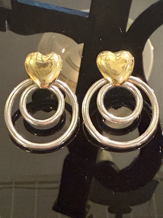 ✖️RESERVERET✖️ Vintage sterlingsølv og 18K guld hjerte øreringe. Fra slut 1900tallet.