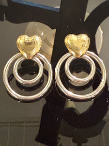 ✖️RESERVED✖️ Vintage sterling silver and 18K gold heart earrings. From the late 1900s.