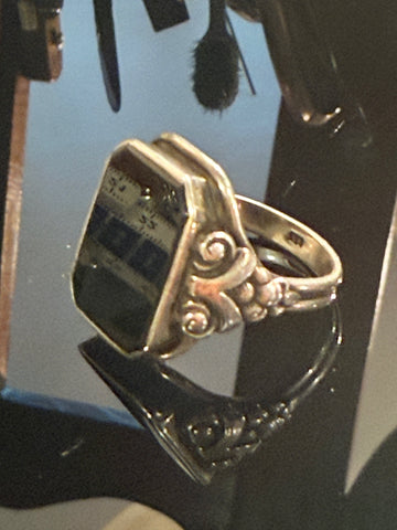 Antik Sølv herre signet ring med Onyx.