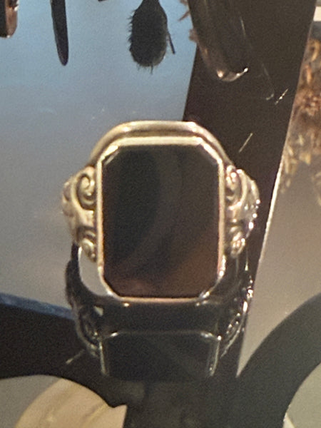 Antik Sølv herre signet ring med Onyx.