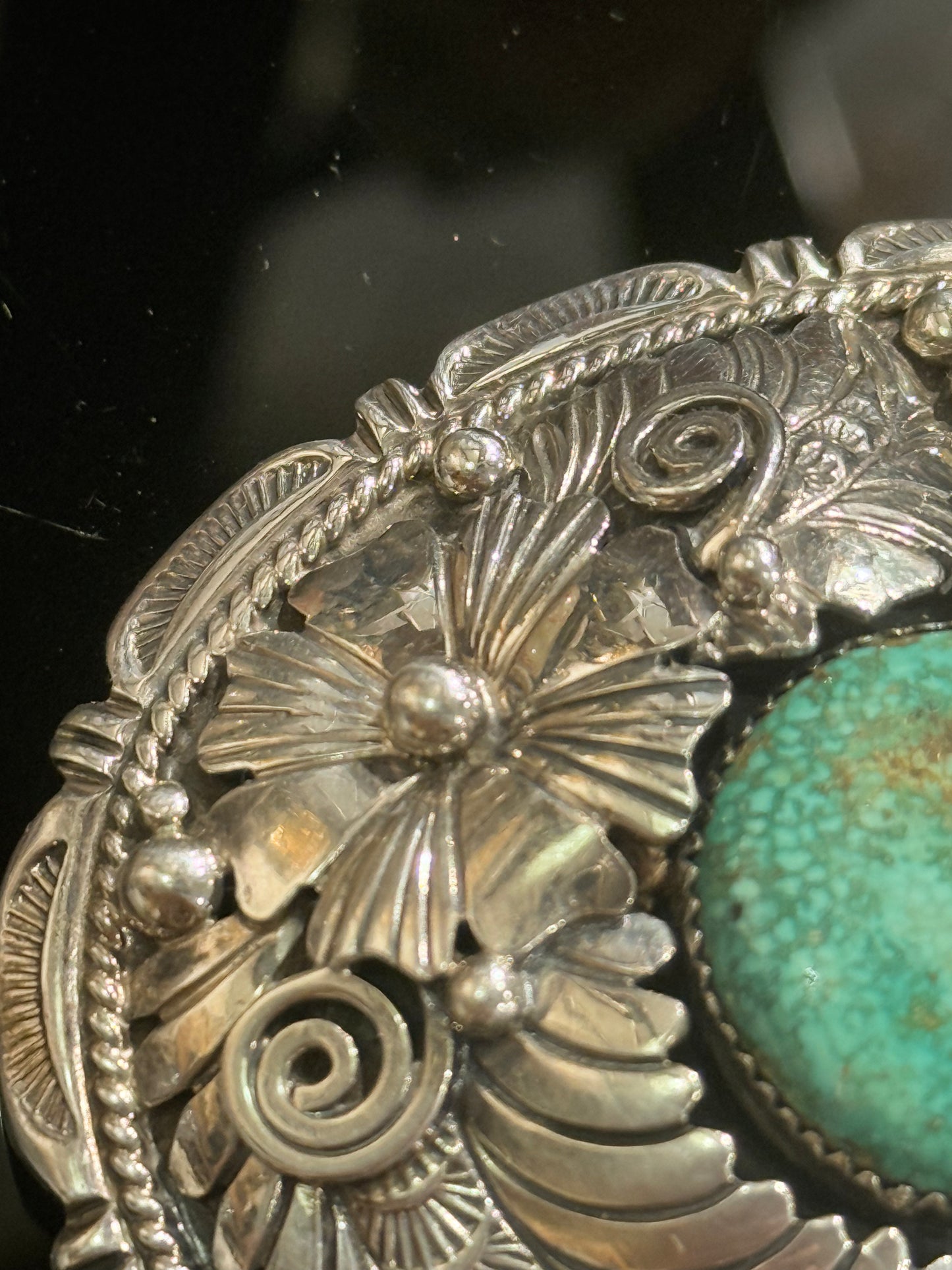 Vintage Native American Navajo Indian Silver & Turquoise Belt Buckle.