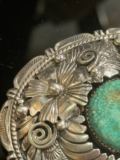 Vintage Native American Navajo Indian Silver & Turquoise Belt Buckle.