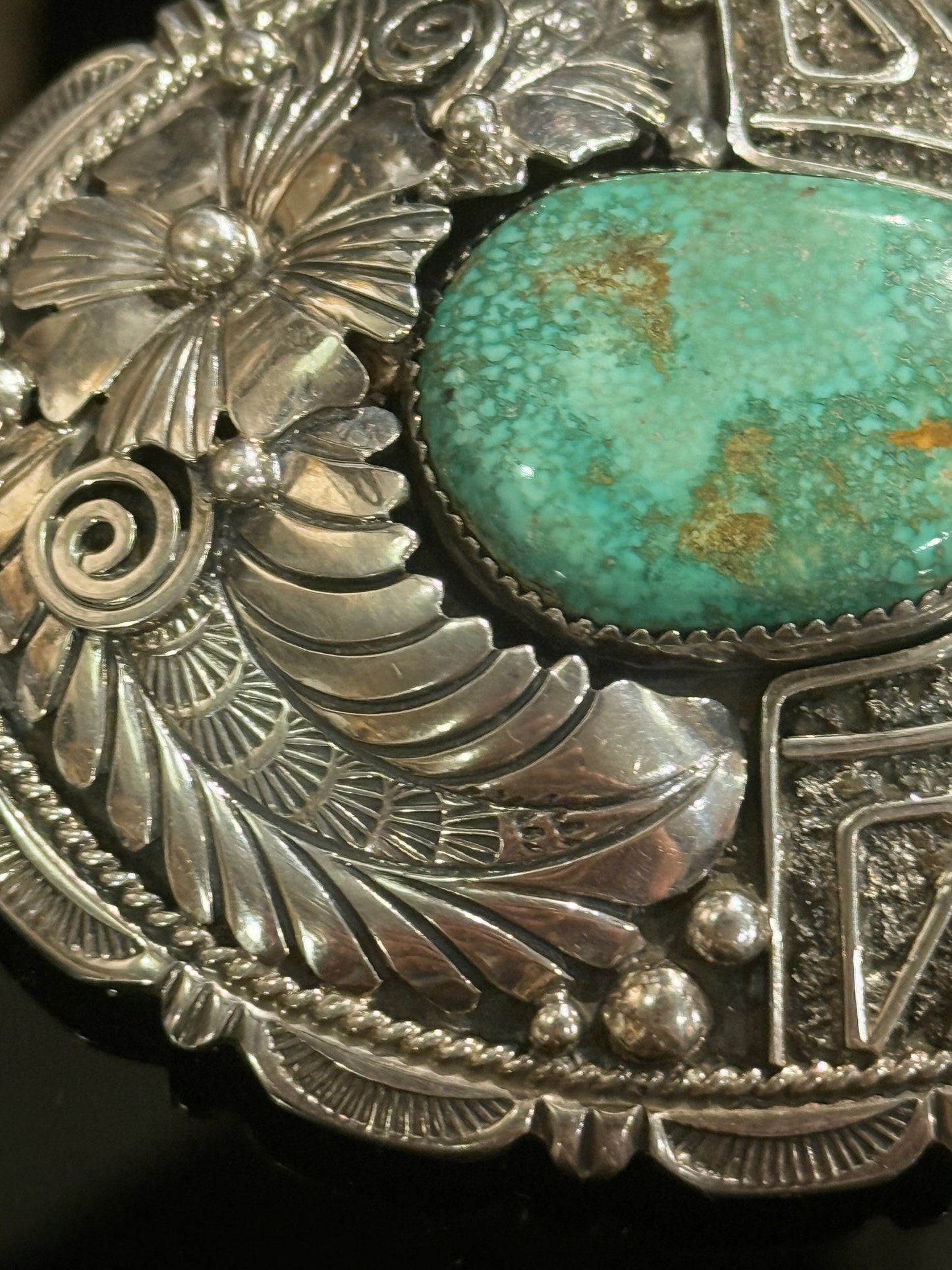 Vintage Native American Navajo Indian Silver & Turquoise Belt Buckle.