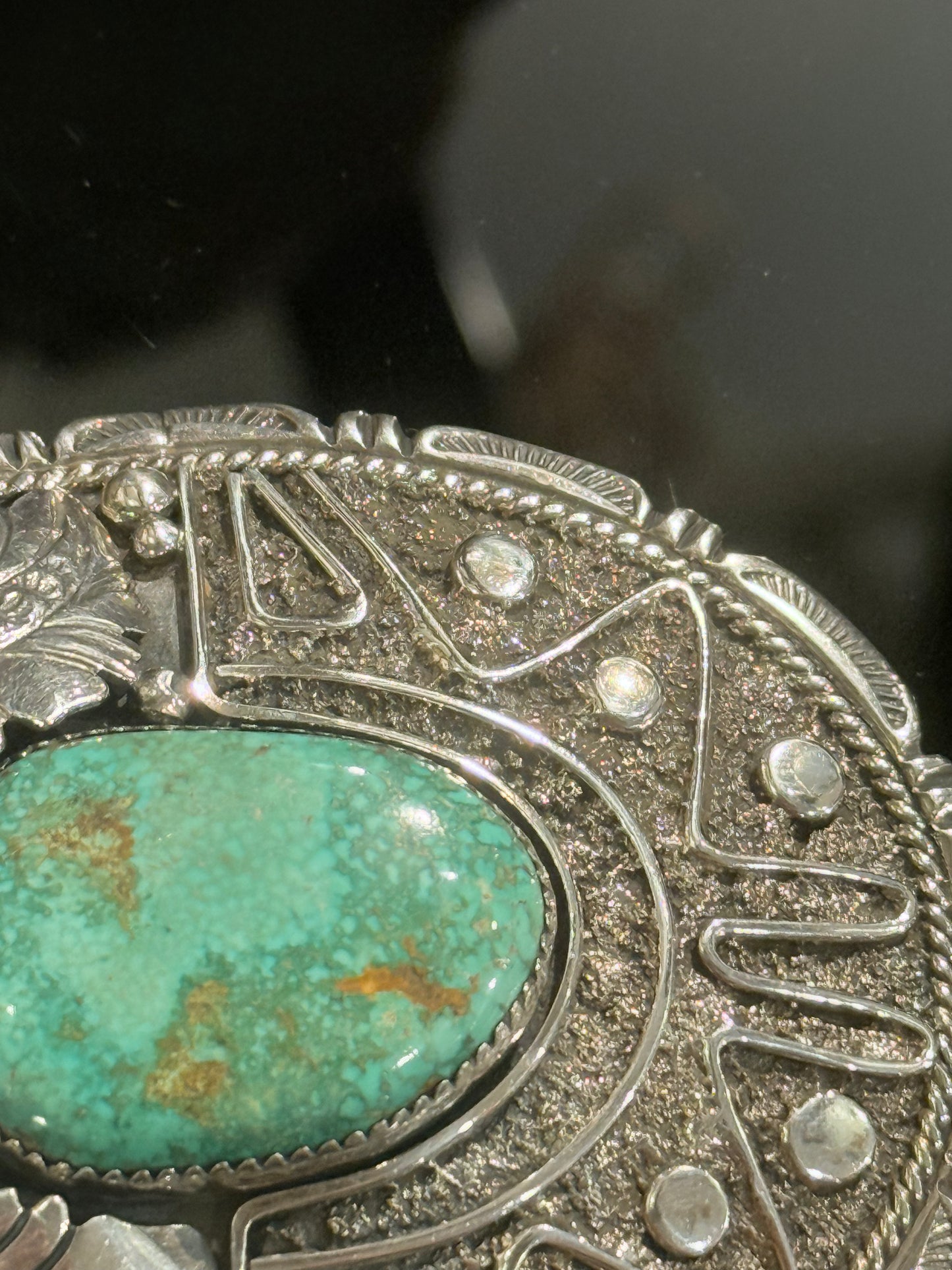 Vintage Native American Navajo Indian Silver & Turquoise Belt Buckle.