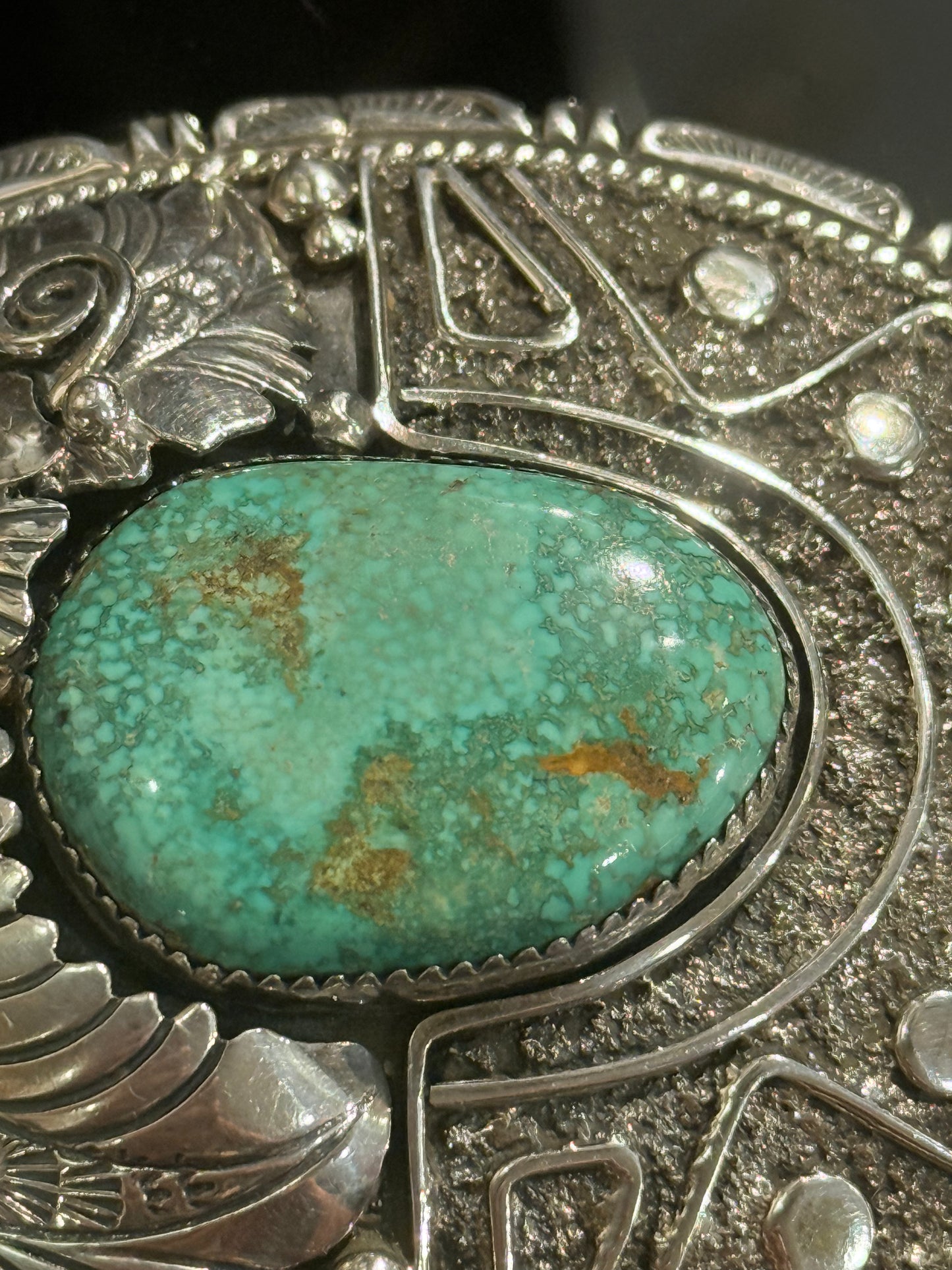 Vintage Native American Navajo Indian Silver & Turquoise Belt Buckle.