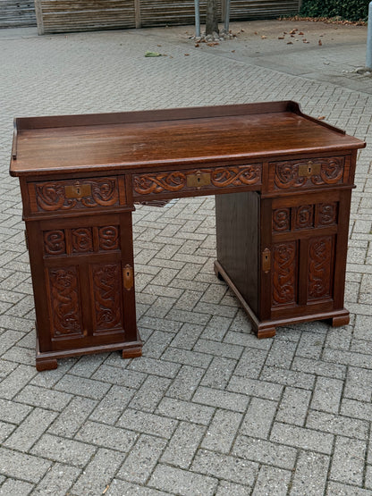 Antique Norwegian Viking Dragon Style Pedestal Desk. From 1880-1915.