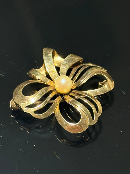 Vintage 8K guld broche med perle
