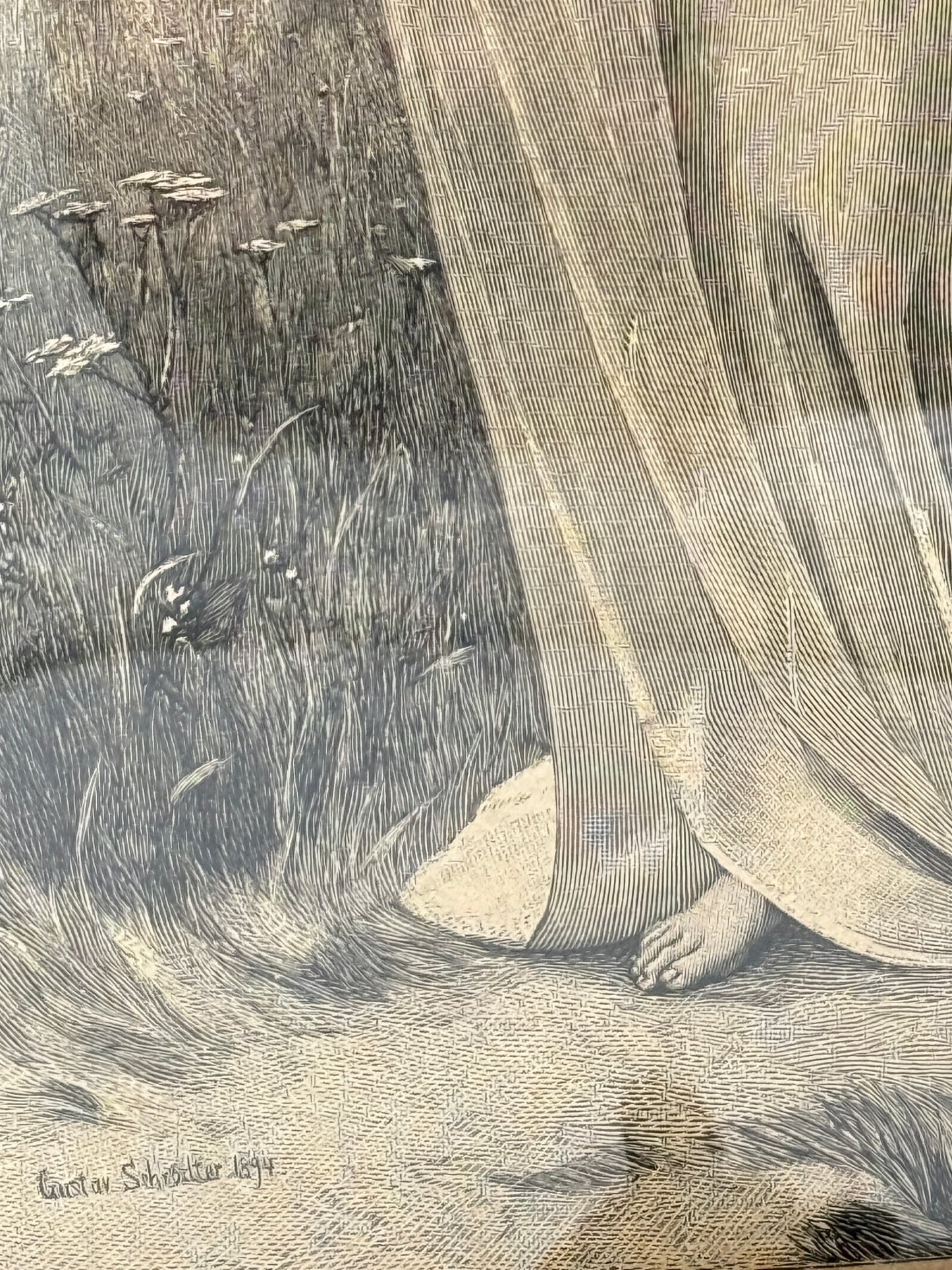 Forglem mig ej. Antik dansk træsnitsgravering. Fra 1895