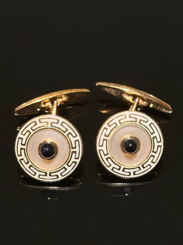 Art Deco 14K. Guld manchetknapper, med blå safirer. Start 1900tallet.