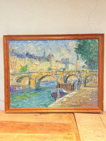 Parisian city motif. Impressionist impasto oil painting. From ca.1950-1970.