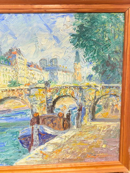 Pariser bymotiv. Impressionistisk impasto oliemaleri . Fra ca.1950-1970.