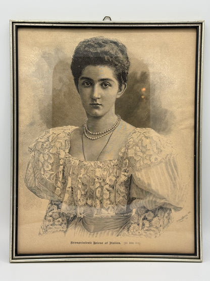 Kronprinsesse Helene af Italien. Antik dansk træsnitsgravering. Fra 1895